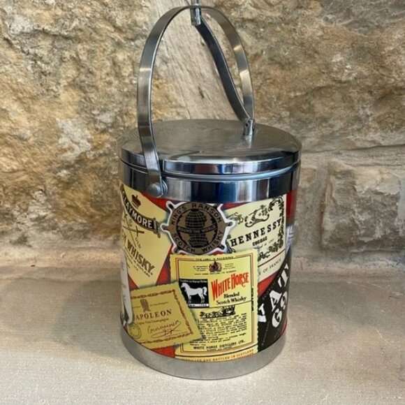 Vintage International Whiskey Alcohol Labels Ice Bucket Mid Century Barware - Picture 1 of 11